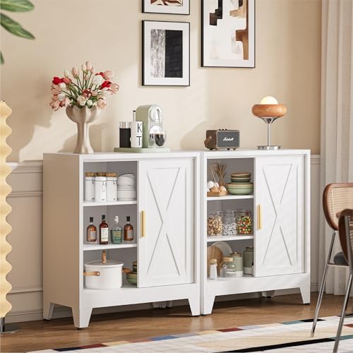 COFaR White 37" H Sliding Door Storage Cabinet, Half Open Half Closed De...