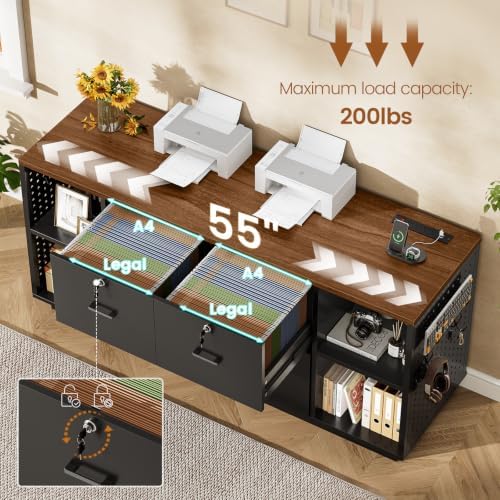 SEDETA 55" File Cabinet with Lock, Large 3 Drawers Filing Cabinets for H...