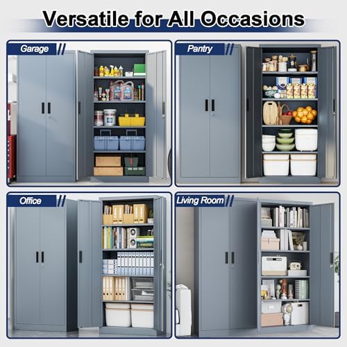 BESFUR Metal Storage Cabinet with 2 Doors and 4 Adjustable Shelves Garage Sto...