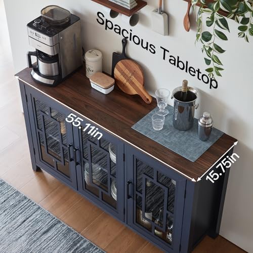 Joaxswe 55" Farmhouse Large Sideboard Buffet Cabinet with Storage,Navy Blue