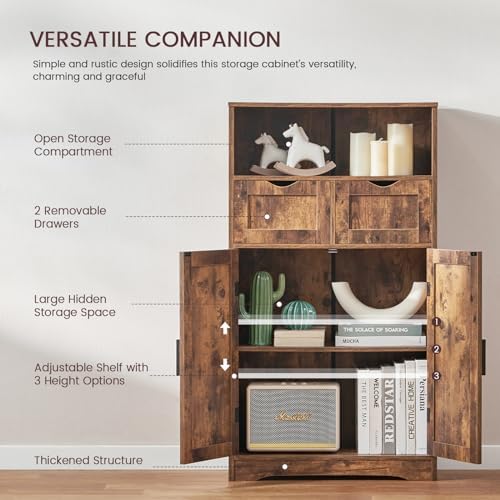 Iwell Bathroom Storage Cabinet with 2 Drawers, Small Kitchen Pantry Cabinet