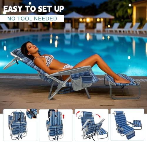 Backpack Beach Chair Aluminum 2 Pack with Folding Camping Table 5-Position La...