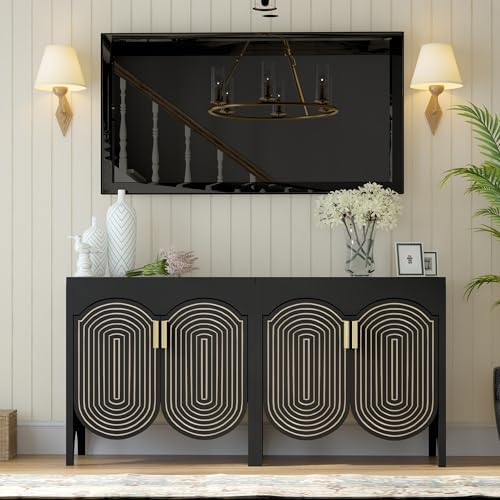 FurSch Fluted Sideboard Cabinet with Storage,Buffet Cabinet with Adjustable S...