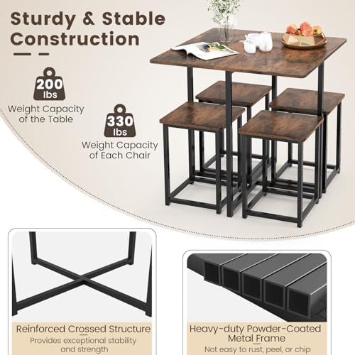Tangkula Compact Dining Table Set for 4, Small Kitchen Table Set with Square ...