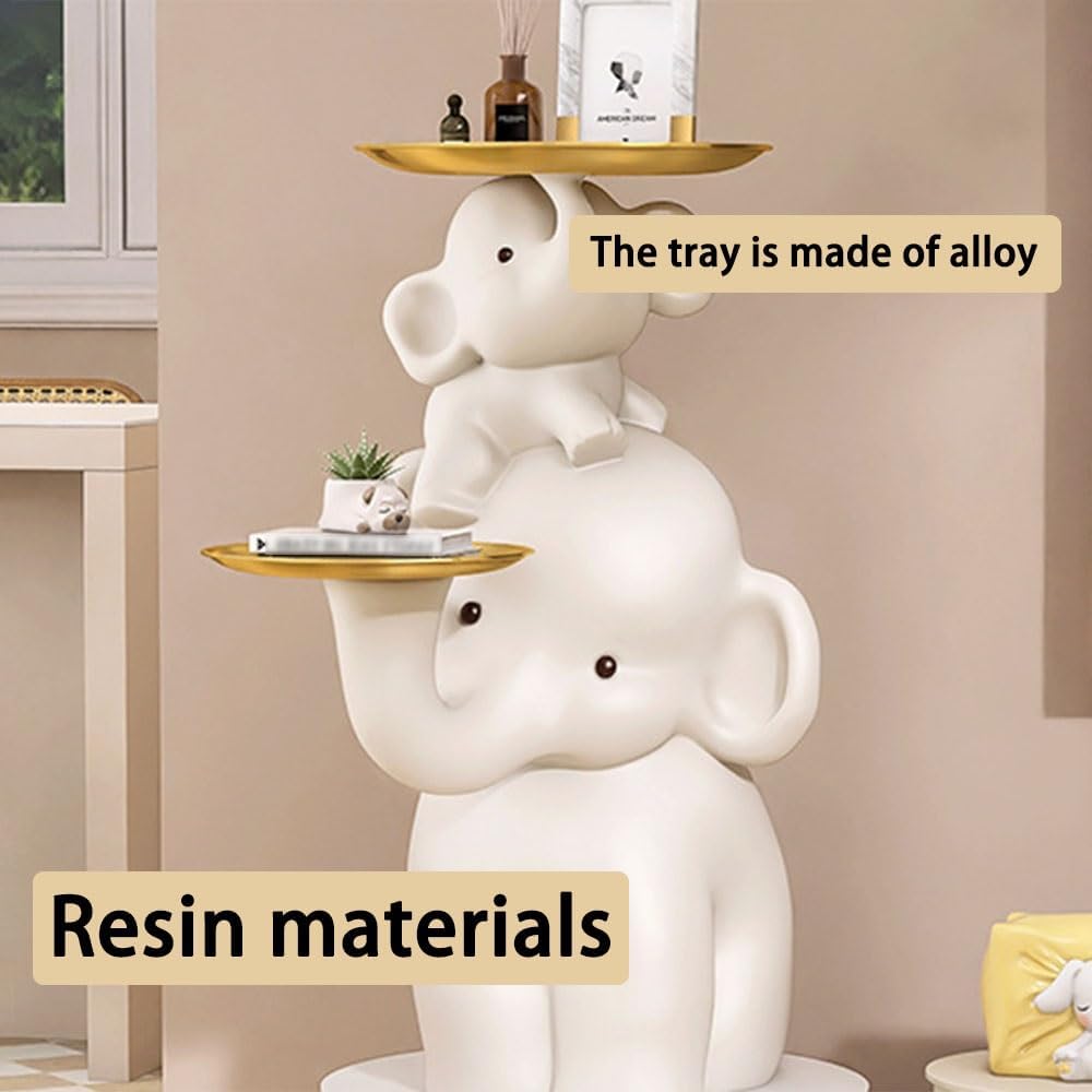 Elephant Shaped Side Table with Two Trays, Stylish Resin End Tables, Cute Sma...