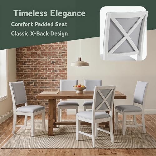 Farmhouse Dining Chairs Set of 2 Upholstered Kitchen Chairs with Cross Back A...