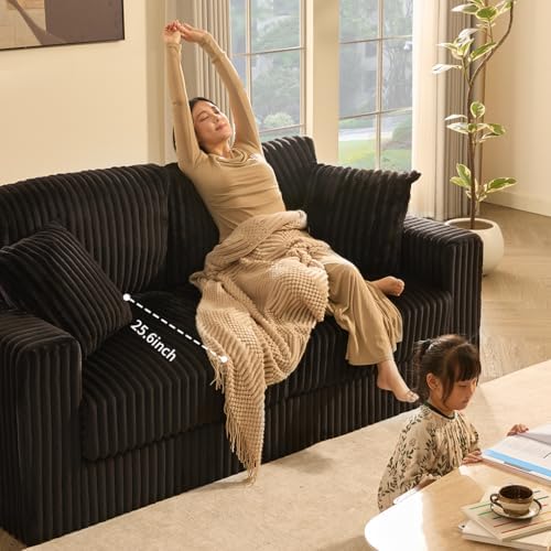 GOSUHI 80" Cloud Couch Loveseat, Deep Seats, Pocket Spring, Corduroy, Bl...