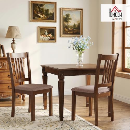 HOMCOM Dining Chairs Set of 2 Upholstered Kitchen Chairs Slat Back Walnut