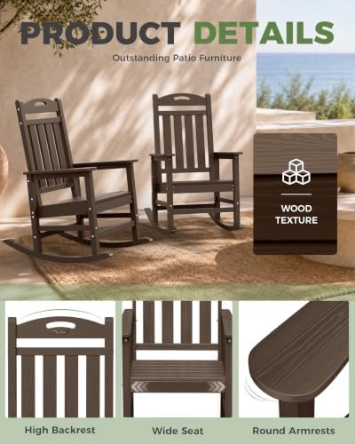 Outdoor Rocking Chair, HDPE Patio Rocking Chair, All Weather,Brown | Relax in...