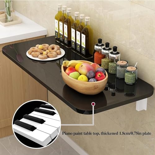 Wall Mounted Folding Table,Black Floating Desk for Small Spaces,Stainless Ste...