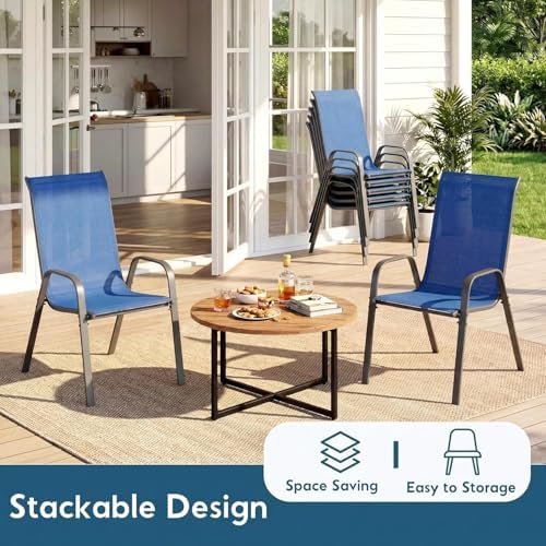 Arlopu 5 Pieces Outdoor Patio Dining Set, Glass Table and Textilene Chair