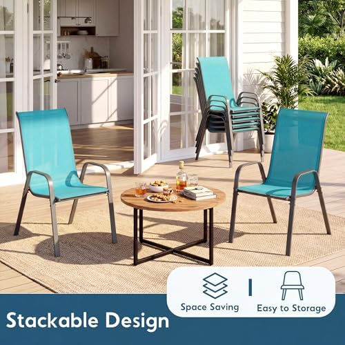 Arlopu 5 Pieces Outdoor Patio Dining Set, Glass Table and Textilene Chair