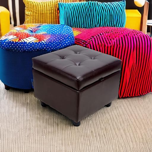 H&B Luxuries Tufted Leather Square Flip Top Storage Ottoman Cube Foot Res...