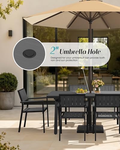 Aluminum Outdoor Dining Set of 6, Patio Table and Stackable Chairs, Grey