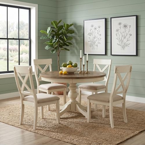 Roundhill Furniture Prato 5-Piece Round Dining Table Set with Cross Back Chai...