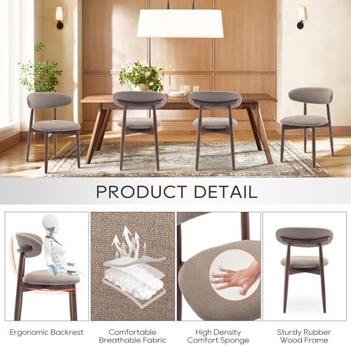 COLAMY Wooden Dining Chairs Set of 4, Upholstered Kitchen Side Chair, Camel