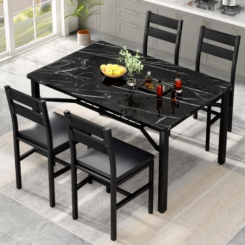 Hooseng 5 Piece Dining Table Set for 4, Modern Kitchen Table with Storage Rac...