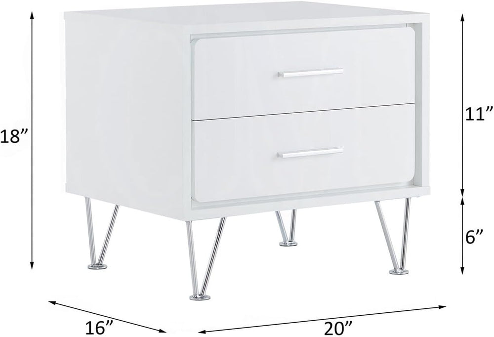 2 Drawers Nightstand with Metal Legs ,for Small Spaces