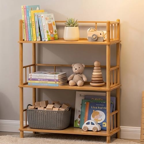 3‑Tier Expandable Bamboo Open Bookcase,Wooden Bookshelf,Natural