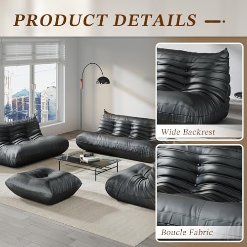 Comfy Lazy Floor Sofa Couch,Soft Armless Chair,Faux Leather Lounge Chair,Corn...