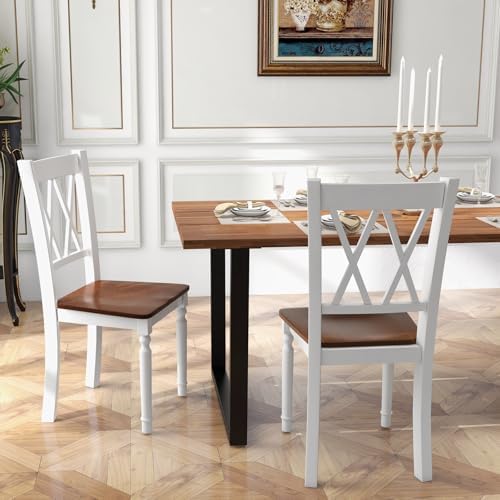 GIANTEX Dining Room Chairs Set of 2 White, Wooden Farmhouse Kitchen Chairs