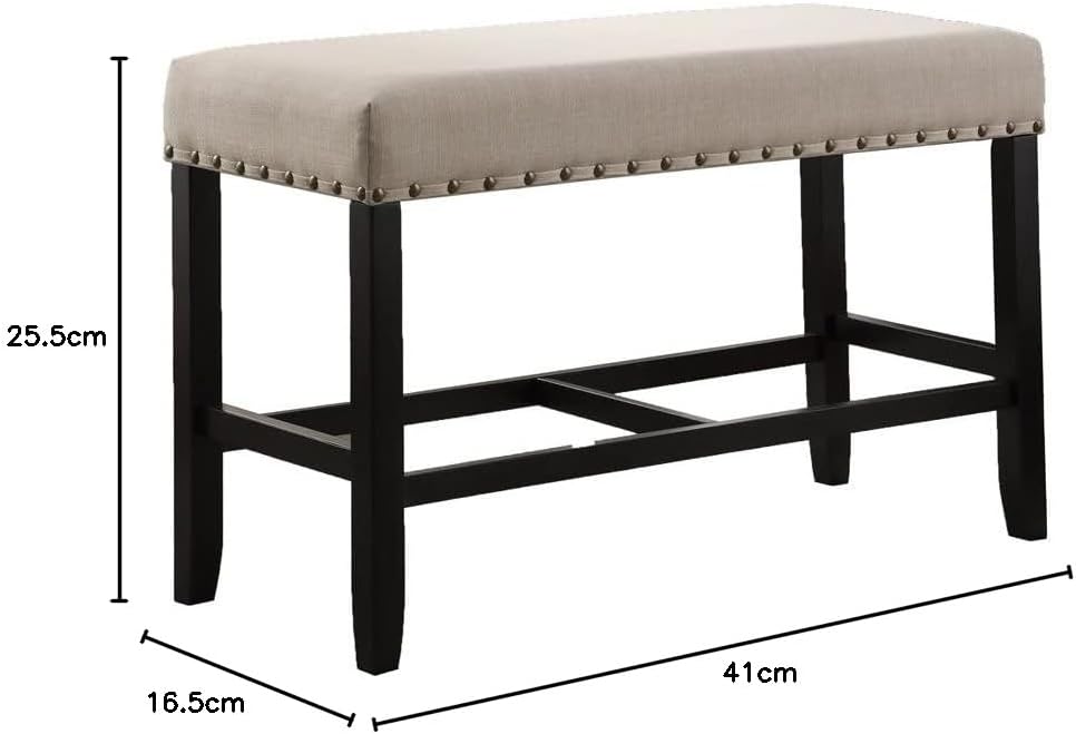 Roundhill Furniture Biony Fabric Counter Height Dining Bench with Nailhead Tr...