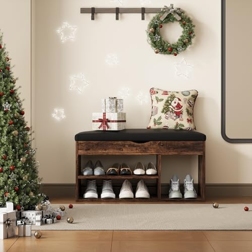 Apicizon 31 Inches Storage Bench with Padded Cushion, Shoe Bench with Storage...