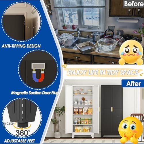 GAIOUS 71" Tall Metal Storage Cabinet with 2 Doors and 4 Adjustable Shel...