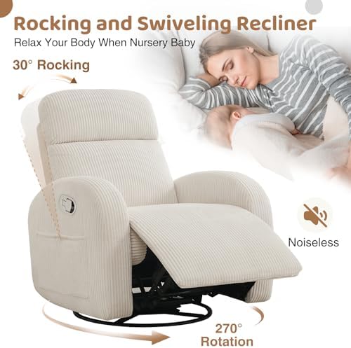 Manual Swivel Rocker Recliner, Small Recliners for Small Spaces