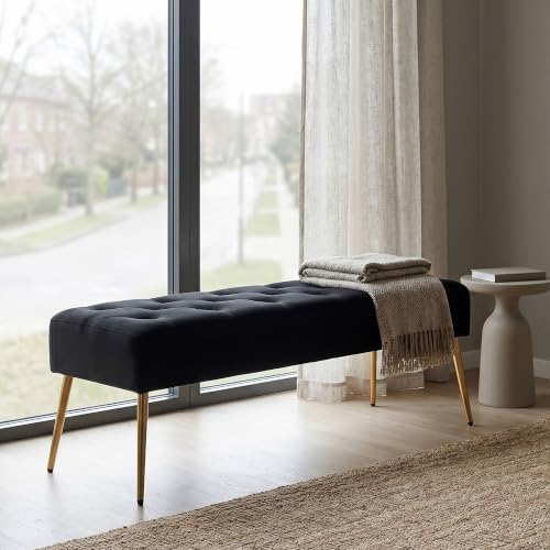 DUHOME Button-Tufted Ottoman Bench, Upholstered Bedroom Benches Velvet Footre...