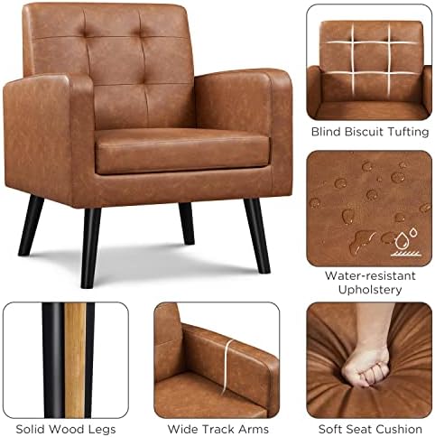 Yaheetech Mid Century Accent Chairs Set of 2 Living Room Chairs Retro Brown |...