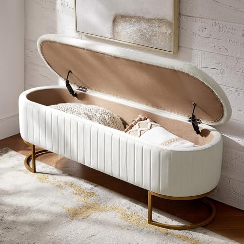 EcoHarbor Living 50.5" Velvet Bedroom Storage Bench Ottoman, Upholstered...