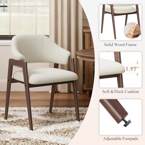 MALOL Wooden Dining Chairs Set of 4, Modern Fabric Upholstered Dining Room Ch...