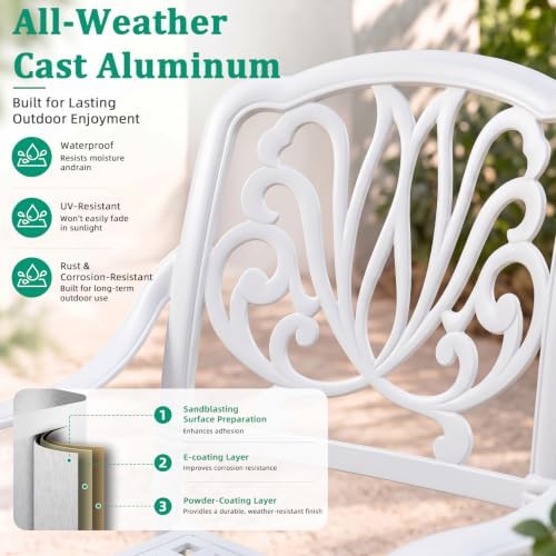 VIVIJASON 5-Piece Patio Furniture Dining Set, All-Weather White Cast Aluminum...