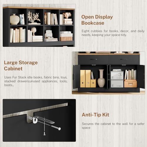 TEENFON Storage Cabinet with Doors and Drawers, Pantry Cabinets, 5 Tier Floor...