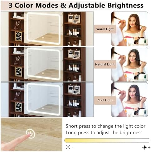 43.3" Fluted Vanity Desk with Mirror and Lights, Modern Makeup Vanity Ta...