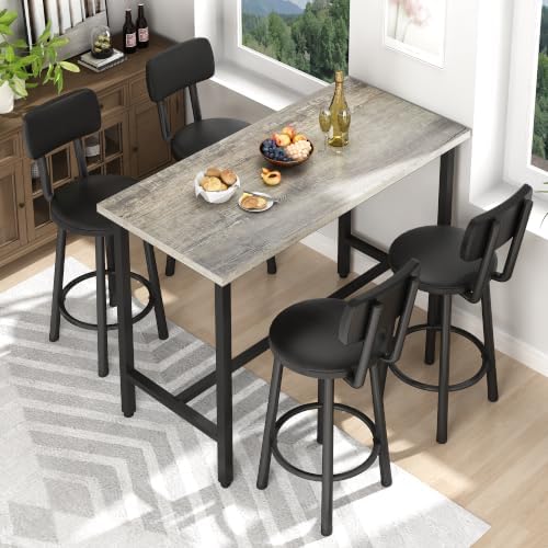 5 Piece Bar Table and Chairs Set for 4, Counter Height Rectangular Pub Dining...