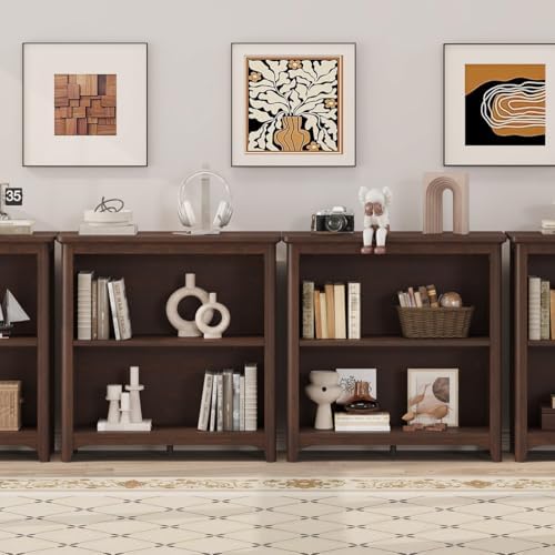 BON AUGURE Wooden Bookshelf, 2-Tier Curved Edge Bookcase, Brown Cherry