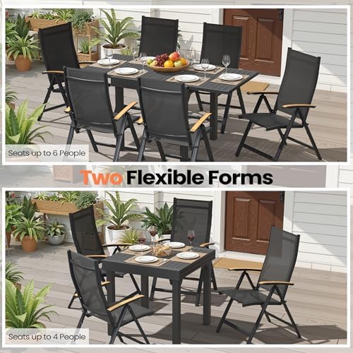 Pellebant 7 Piece Outdoor Dining Set for 6, Aluminum Table & Foldable Chair