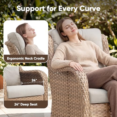 Belord 5 Piece Wicker Patio Furniture Set, Outdoor Swivel Rocker Chairs Set o...