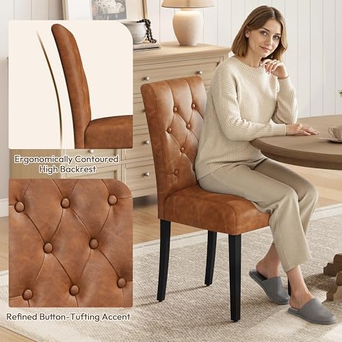 Yaheetech Dining Chairs Set of 6 Button Tufted Kitchen Chairs Retro Brown