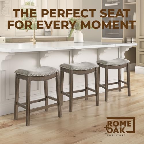 ROME + OAK Parker 26-Inch Backless Counter Stool, Backless Saddle Kitchen Sto...