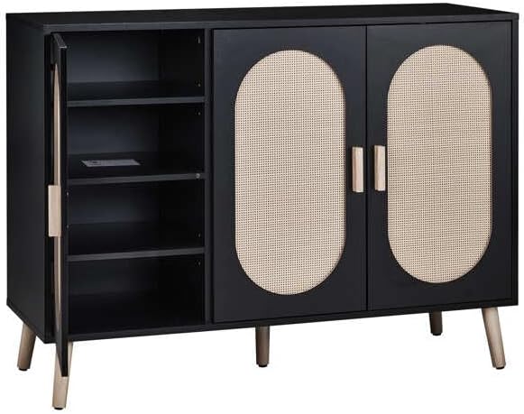 Sideboard - Kitchen Buffet Cabinet with Rattan Decorated Doors, Accent Cabine...