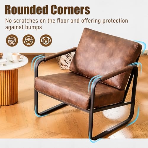 PrimeZone Faux Leather Mid-Century Modern Accent Chair, Brown