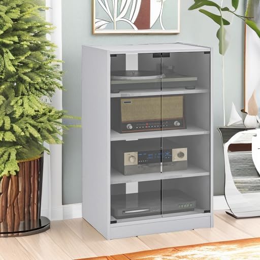 HOMCOM Media Cabinet, 4-Tier Stereo Cabinet for Vinyl Record Player, Gaming C...
