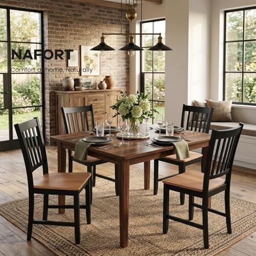 NAFORT Wooden Dining Chairs Set of 4, High Back Kitchen Chairs with Solid Rub...