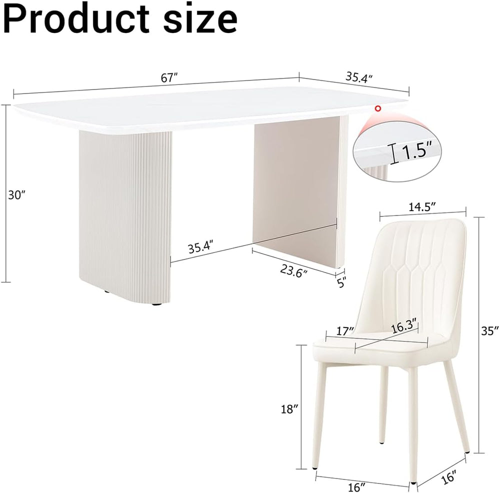 Ebullient 67'' Modern Dining Table Set for 6, White Kitchen Table Cha...