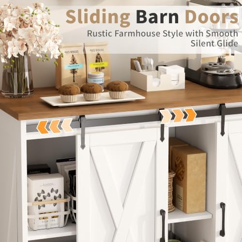 Farmhouse Coffee Bar Cabinet, 42" Buffet Cabinet with 2 Sliding Barn Doo...