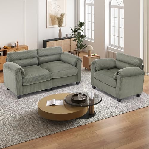 HAOMARKETS Corduroy Sofa Set, Upholstered Armchair and Loveseat with Plush Cu...