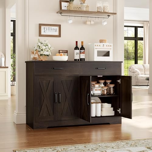 HOSTACK 47" W Kitchen Sideboard Buffet Cabinet with Storage Drawers, Brown